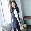 Damesvesten 2023 Borduren Denim Vest Vrouwen Lente Herfst Kleding Losse Lange Jeans Paard Clips Mode Capuchon