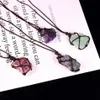 Pendant Necklaces Reiki Healing Quartz Stone Necklace Braid Net Pocket Crystal Natural Mineral Fluorite Labradorite293V