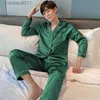 Vêtements de nuit pour femmes Hommes Plus Taille M-5XL Soie Satin Pyjamas Ensemble Garçons Mâle Baju Tidur Home Wear Costumes À Manches Longues Couleur Unie Leepwear Pyjama Costume De Nuit L230918