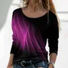 Mulheres camisetas Marca Outono Inverno Mulheres T-shirt Solta Manga Longa Moda 3D Impressão Casual Pulôver O Pescoço Senhoras Commuter Algodão Tees