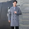 Женское полушерстяное пальто на осень и зиму, новое мужское двустороннее кашемировое пальто, деловое повседневное костюмное пальто средней длины, двубортное шерстяное пальтоL230918