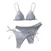 Mulheres de banho verão moda sexy cor sólida sem costas rendas-up cintura ajustar fivela sling bikini três peças maiô feminino