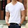 Herren T-Shirts T-Shirt Kurzarm Männlich Trackless V-Ausschnitt Slim Sommer Reine Farben Kleidung