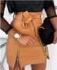 Skirts High Waist Pu Leather Women's Mini Skirt Pencil Lace-up Sexy Female Short 2023 Autumn Winter Lady Bottom Bodycon T434