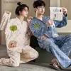 Vêtements de nuit pour femmes Mode coréenne Hommes Femmes Couple Imitation Coton Pyjamas Ensemble Mâle Femelle Manches Longues Vêtements De Nuit Plus La Taille Pyjamas Home wear Vêtements De Nuit L230918