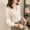 Kvinnors blusar 2023 Hösten enkel skjorta långärmad chiffong topp mångsidig fast färg koreansk underlag
