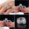 Hair Accessories Cluster Rings Luxury 15Ct Princess-Cut Simated Diamond Sets 3-In-1 Vintage Engagement For Women 14K White Gold Jewelr Dhzfp