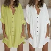Women's Polos 2023 Cotton And Linen Buttoned Mid-length Short-sleeved Loose Shirt Ladies Tops Camisas Shirts Fit