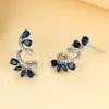 Brincos de garanhão Pêra Corte Royal Blue Stone Flor para Mulheres Cor Prata Luxo Zircão Casamento Ear Studs Jóias Nupciais Presentes