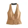 Women's Vests Women Suit Vintage Halter Vest Sexy V-neck Button Up Tops Elegant Backless Lady Female High Waist Split Pants