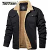 Men's Down Parkas TACVASEN Turn-down Collar Winter Cotton Jackets Mens Sherpa Fleece Trucker Parka Green Tactical Cargo Coats Clothes Overcoats 230918
