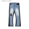 Jeans masculinos retalhos calças jeans para homens mulheres designer punk pintado calças pantalon homme rua moda alta rua motocicleta l230918
