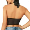 Camisoles Tanks Sexy Summer Girl Mesh Voir à travers Crop Top Halter Neck Strap Wrapp Poitrine Anneau En Acier Réunis Fishbone Skinny Bustier