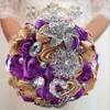 Purple Gold Satin Wedding Bridal Bouquet Simulation Flower Wedding Supplies Artificial Flower Crystal Sweet 15 Quinceanera Bouquet251e