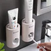 ECOCO Dispenser automatico di dentifricio Portaspazzolino antipolvere Paglia di grano Spremidentifricio a parete per bagno2683