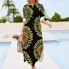 Casual Dresses Yellow Sunflower Chiffon Dress Floral Print Pretty Womens Long Sleeve Fashion V Neck Graphic Big Size