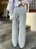 Kvinnor S Jean 2023 Produktdesign Sense Dislocation Dubbel midja Casual Loose Type Wide Leg Pants Korean Fashion 230918
