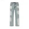 Gaojie Chaopai Wash Bleu clair Sol Blanc Tube droit Coupe ample Jeansv0ms