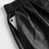 Women's Shorts 2023 Autumn Winter Knee Length Women Elastic High Waist Loose Black Pu Leather Straight Short Femme