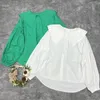 Blusas de Mujer Vintage Talla Grande Algodón Manga Larga Linterna Camisa Blanca Retro Chic Moda Coreana Japón Dulce Kawaii Básico Verde Blusa Tops