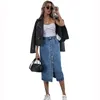 Saias 2023 único breasted joelho comprimento denim saia mulheres streetwear casual bolso cintura alta jeans retos