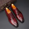 Chaussures en cuir de grain de crocodile pour hommes, chaussures de bureau d'affaires, chaussures Derby de fête de mariage pour hommes, bottes plates à bout carré pour garçons