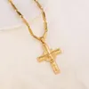 Men's Cross Pendant 18 k Solid Fine Yellow Gold GF Charms Lines Necklace Christian Jewelry Factory God gift330Z