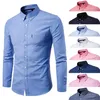 Nouveaux hommes Shirs à manches longues chemises décontractées coton Oxford tissu tissé revers couleur unie mode chemise d'affaires vêtements grande taille M2661