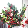 Fiori decorativi 50/100 pezzi Decorazione natalizia Bacche rosse Simulazione Bacca Stame di ciliegia per la casa Regalo di Natale Anno Corona di fiori nuziali
