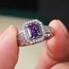 Solitaire Ring Squaring Purple Zirconia Square for Women Simple with White Crystal Engagement Rings Female Wedding Band Gift Z3K114 230918