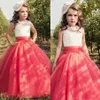 Princess Coral Flower Girl Dresses Sheer Neck Lace Beaded Sleeveless Corset Back Tulle Child Pageant Wedding255h