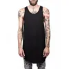 Whole- Men Summer Hip Hop Extend Long Tank Top Men's White Vest Fashion Swag Sleeveless Cotton Solid Tops251F