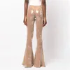 Pantalon femme 2023 automne élastique mince paillettes cloche Y2k haute qualité mode Sexy transparent maille taille décontractée