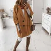 Women's Wool Blends 2020 Women Long Woolen Autumn Winter Coat Jacket Three Quarter Sleeve Loose Coat High Street Ofiice Ladies Long JacketL230918