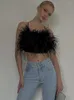 Tanques femininos Night Club Sexy Strapless Corset Camisole Tops Mulheres Verão Backless Fluffy Fur Party Cropped Tube