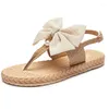 Slippers Summer Flip Flops Shose For Women Bowknot Flat Outdoor Beach Slides Female Sandals Casual Flax