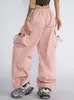 女性用パンツストリートウェア貨物女性韓国ファッション特大BFカジュアルズボンヒップホップポケット女性ワイドレッグ