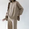 Kvinnors sömnkläder stickade 2 stycken Set Women Autumn Thick Warm O-Neck Loose Sweater Pants Home Suit Cashmere Tracksuits