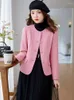 Ternos femininos mulheres moda blazer rosa preto bege feminino o-pescoço único breasted manga longa casual casaco fino para 2023 outono inverno