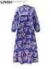 Basic Casual Dresses S-5XL VONDA Elegant Women Dress 2023 Summer Long Sleeve Stand Collor Printed Party Maxi Dress Vintage Casual Vestido Plus Size L230918