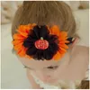 Acessórios de cabelo Bebê Meninas Halloween Headband Abóbora Headbands Laranja Chiffon Flor Cabeça Banda Recém-nascido Chuveiro Presente Po Prop Drop Deli Dhiwd