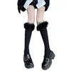 Women Socks Japanese Style Calf Long With Furry Trim Student Knee High Stockings Drop