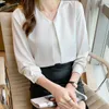 Women's Polos Long Sleeve Office Lady White Blouse Women Blusas Mujer De Moda 2023 V-Neck Chiffon Shirt Tops Blouses Shirts G175