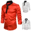 Nice Mens Shiny Silk Satin Solid Shirts With Tie Long Sleeve Slim Fit Nightclub Wear Shirt Men DJ Prom Stage Weddding Costumes271N