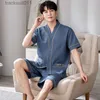 Женская одежда для сна L-4xl Plus Summent Summer Cotton Man Pajamas Мужчины японская пижама с коротким рукавом. Случайный костюм для ночной одежды Baju Tidur Lelaki Set L230918
