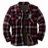 Men's Dress Shirts Fashion Plaid Shirt Jacket Long Sleeved Quilt Lined Brushed Flannel Rugged Lapel Collar Sleeve Loose Outer207q