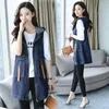 Damesvesten 2023 Borduren Denim Vest Vrouwen Lente Herfst Kleding Losse Lange Jeans Paard Clips Mode Capuchon