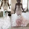 Cascading ruffles Crystal Mermaid Wedding Dresses Plus Size Sweetheart Laceup Corset African Sparkly Church Wedding Gown244f