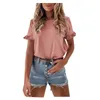 Blusas femininas verão plissado simples o-pescoço blusa feminina 2023 cor sólida camisa de manga curta solto ajuste t senhora do escritório topos pulôver blusa