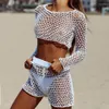 Sarongs Fish Net Bikini Cover-ups Été Sexy Transparent Deux Pièces Vêtements De Plage Femmes Costumes Courts313N